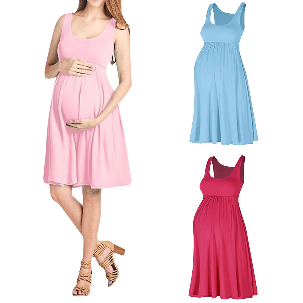 

MUQGEW elegant dress for women Fashion Womens Pregnants O-Neck Sleeveless Nursing Maternity Solid Vest Dress femme enceinte#y2