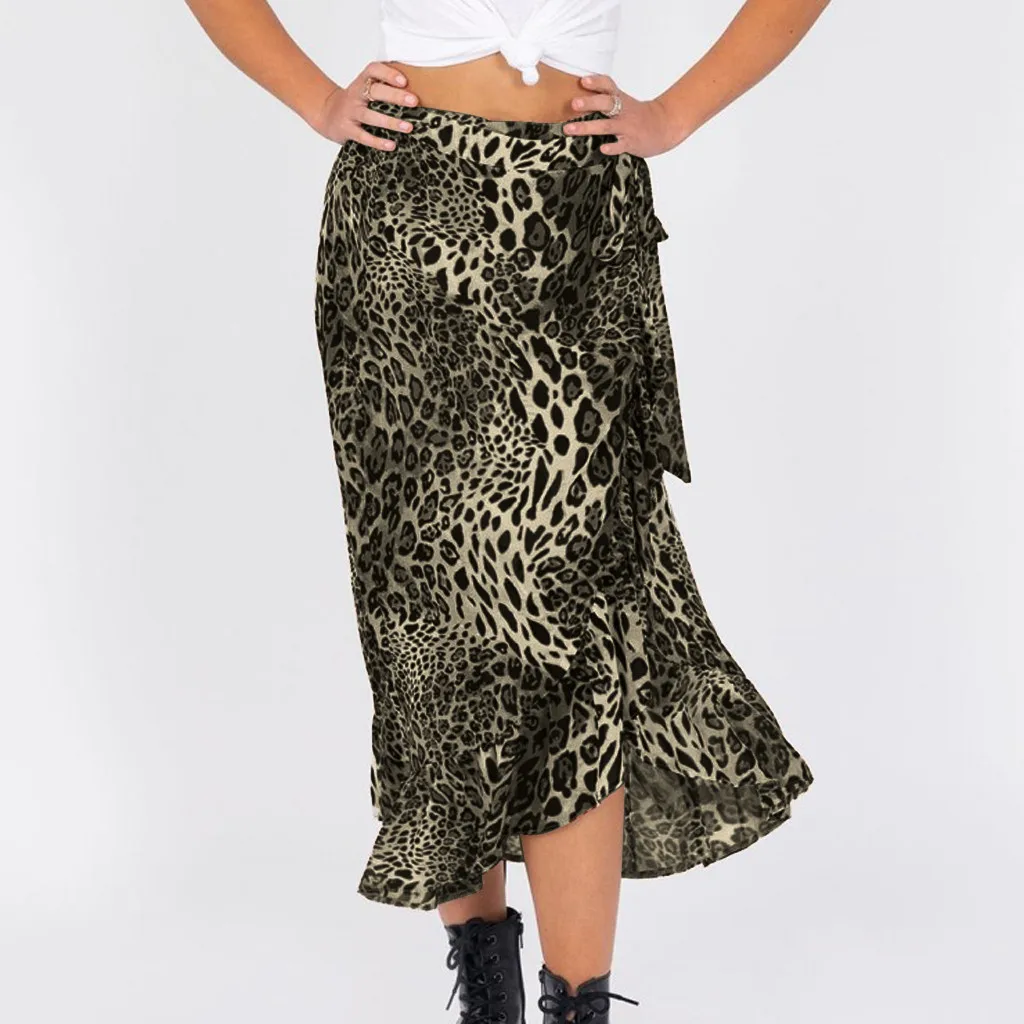 Модный женский леопардовый принт с эластичной резинкой на талии Бандажное платье с оборками по низу Повседневная юбка Для женщин прямые