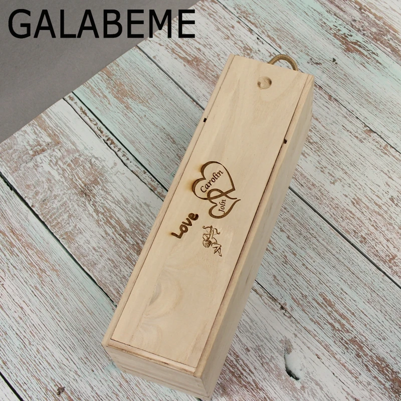 Galabeme деревянная винная коробка на заказ с датой и кольцом свадебный подарок | Дом