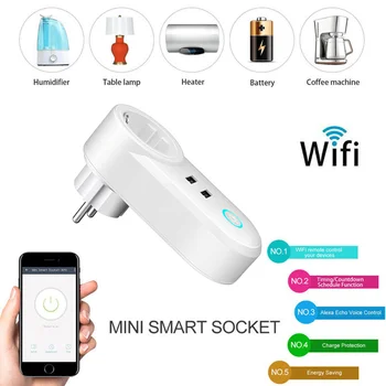 

WIFI Smart Plug With Dual USB Ports Timing Socket Wireless Outlet Voice Control Work with Alexa Google home EU plug sockets