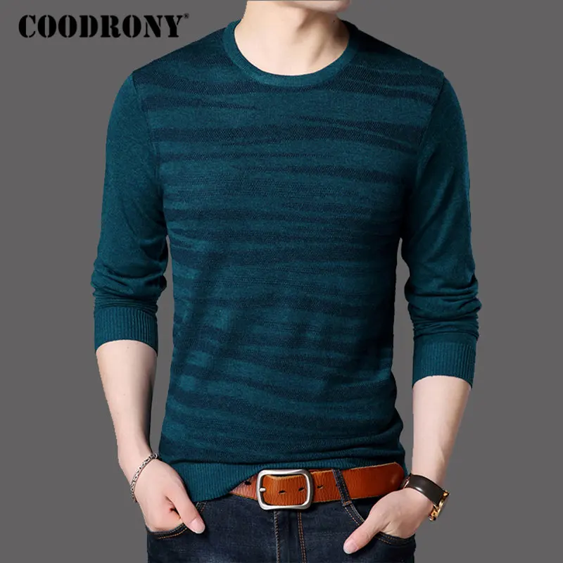 COODRONY, шерстяной свитер для мужчин, Повседневный, с круглым вырезом, пуловер для мужчин, вязаный, хлопок, пуловер для мужчин, Осень-зима, новая одежда для мужчин, s свитера, B009 - Цвет: Blue 2