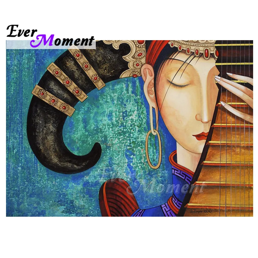 Ever Moment Diamond Painting 5D DIY Girl Long Hair Lute Picture Of Rhinestone Mosaic Full Square Drill Embroidery 3F1681 | Дом и сад