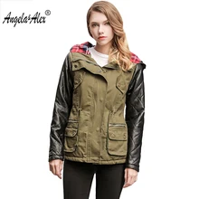 Angela&Alex 2017 New Arrival Women Winter Jacket High Quality Warm Female Parka Hooded Womens Outwear Spliced PU Sleeve