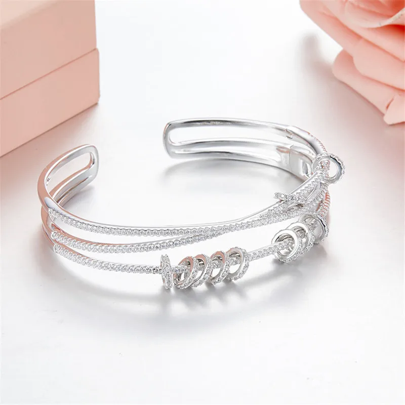 

Fashion Top Zircon Multi Layer Circle Wrap Bracelets for Women Silver Color Bridal Wedding Bangle Jewelry Gift Hot Sale ZK40