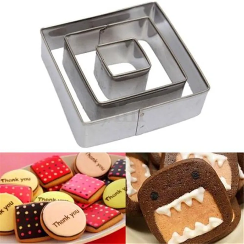 desear 3 Pcs Square Cookie Cutter Set Fondant Buiscuit Cake Stainless