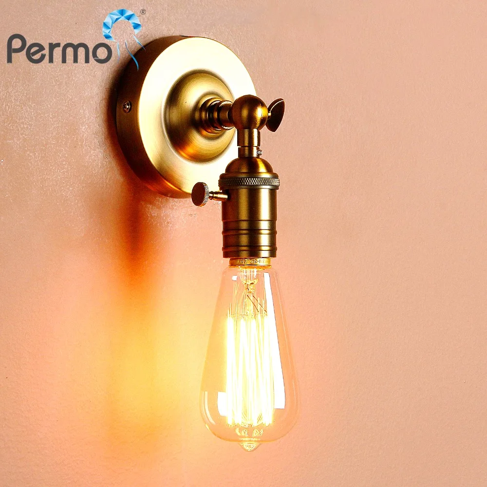 PERMO Vintage Brass Sconce Wall Lights Loft E27 Plated Iron Retro Industrial Wall Lamp Decorations For Home Bar Bed Beside Lamp