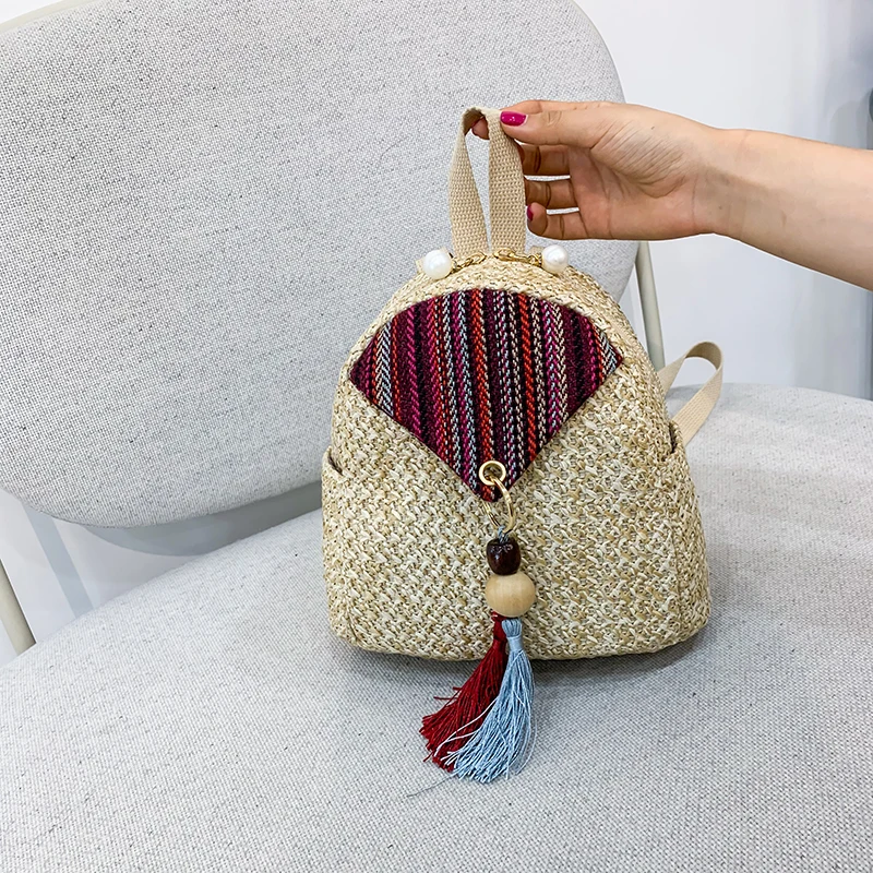 

2019 European and American fashion casual woven women's designer high quality linen lady backpack qq487