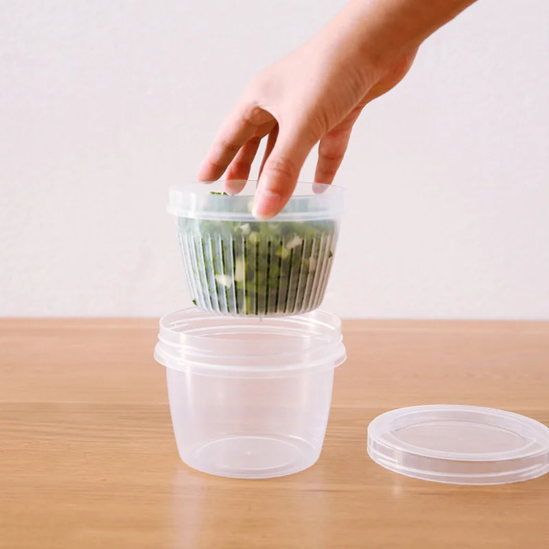 

Kitchen Round Food Preservation Storage Box Organizer Containers Double Layer Sealed Lip Draining Container Fruit Vegetable