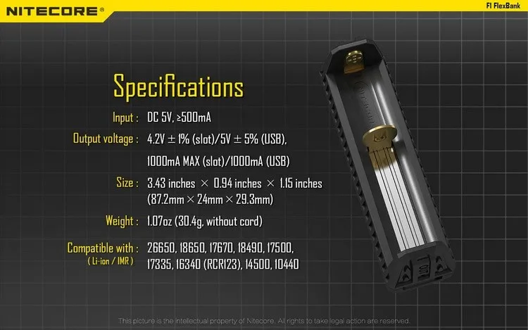 Топ продаж NITECORE F1 USB зарядное устройство+ 18650 литий-ионная аккумуляторная батарея FlexBank умная внешняя мощность портативные аксессуары для освещения