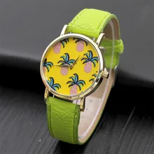 Модные Повседневные часы женские милые ананасы узор кожаный ремешок часы аналоговые кварцевые модные часы Relogio Feminino часы