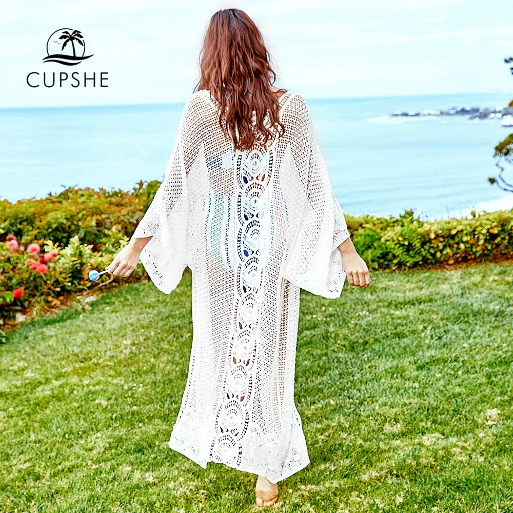 Cupshe Vocation White Lace Beach Open Front Cover Up Long Dress 2019