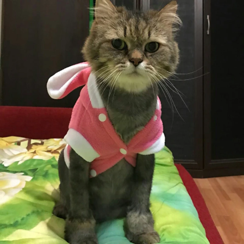 Мягкий флисовый костюм кролика для кошек симпатичное пальто удобная одежда