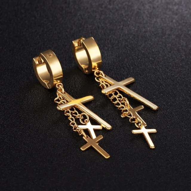 Fate Love Brand Punk Stainless Steel Uni Women Male Men Hoop Fate Love Brand Punk Stainless Steel Uni Women Male Men Hoop Earrings Cross Charms Black Silver
