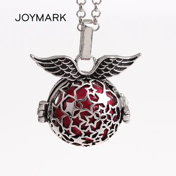 

5pcs/lot Double Angel Wings Stars Hollow Cage Mexican Chime Magic Box Sound Ball Pendant Women Pregnancy Necklaces HCPN69