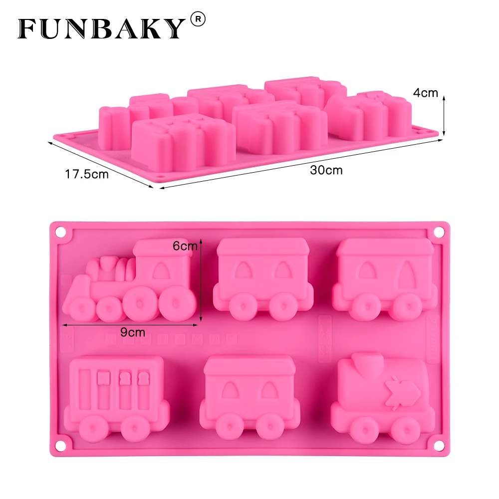 Funbaky 6 Полость 3d Торт силиконовая форма для выпечки Мультфильм машина Формы