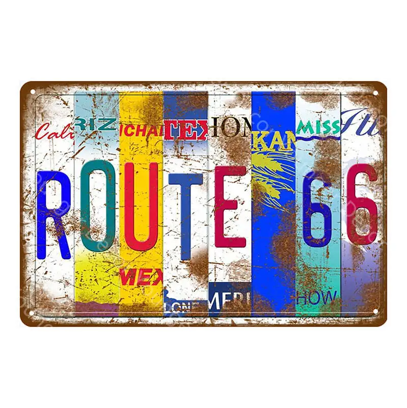 US Route 66 Vintage Metal Tin Signs American Road Car Motorcycles Plate Wall Poster Pub Bar Club Home Decor Garage Decoration - Цвет: YD7759E