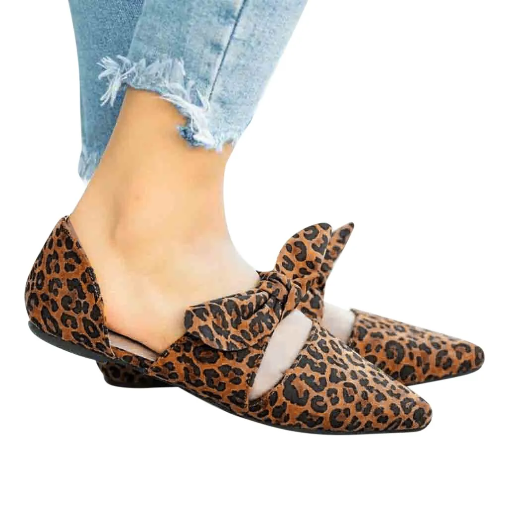 

DOUDOULU Women's Sandals 2019 Fashion Summer Flat Casual Shoes Leopard Bow Pointed Toe Pumps Women's Shoes