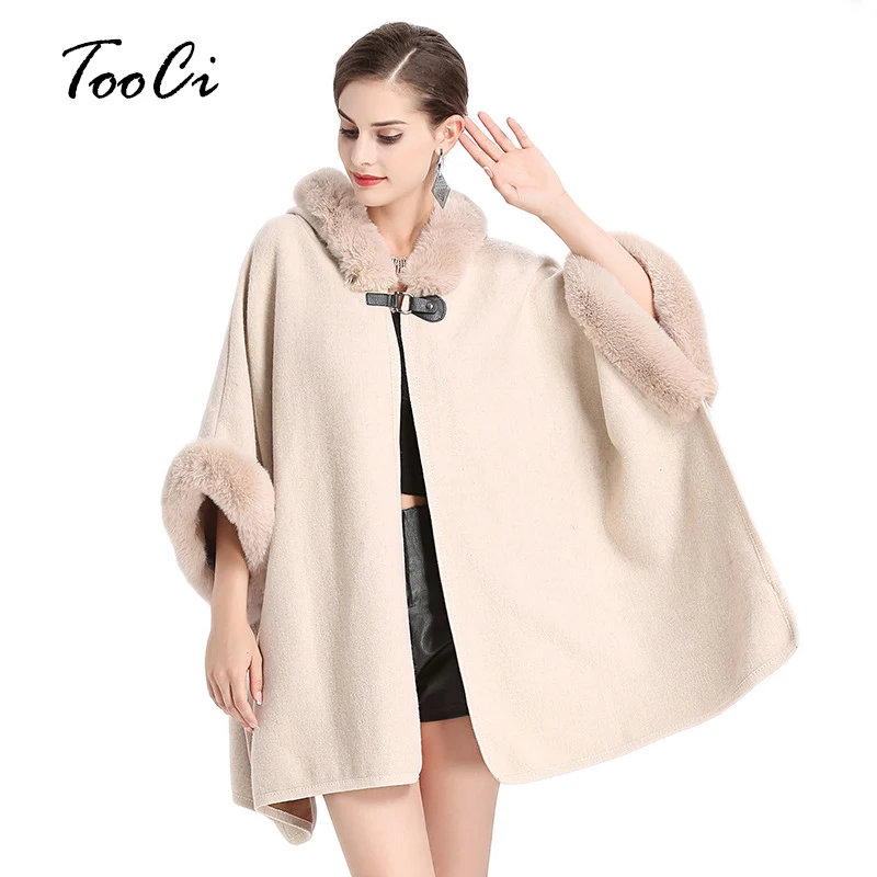 Buy Faux Fur Coat Women Winter Fashion Beige Poncho