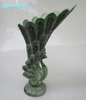 

Collectible Home Decorated Chinese Old Bronze Handmade Carved Big peacock Vase/ Metal Vase Free Shipping