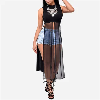 

hirigin Sexy Women's Side High Split Maxi summer t-shirts ladies fashion solid Long Tops female new o-neck casual