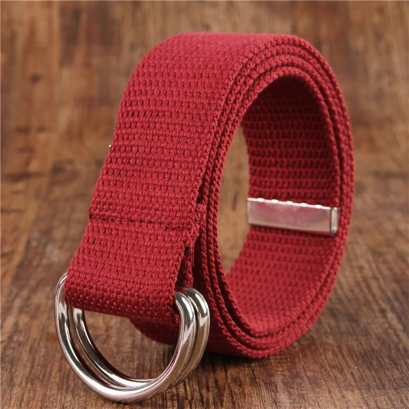 thumbnail image 1 of Cinturón de moda para hombre y mujer, con hebilla de doble anilla en forma de D, de lona de algodón lisa, unisex, combinable, de lujo, 1 of 5