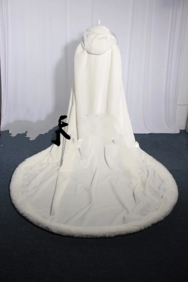 2.2 meters White Wedding Cloaks Hooded Bridal Cape with Train Faux Fur Winter Wedding Accessories Bridal Wraps Cape