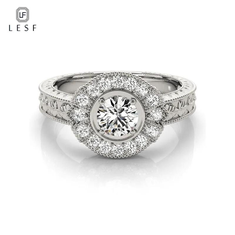 

LESF Silver Rings 925 sterling silver jewelry Big Round Rings For Women Real Pure 5A Zircon Multi-stone Finger Ring