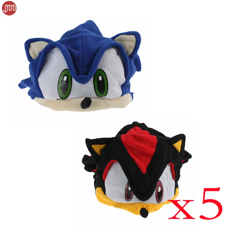 

5pcs Sonic Plush Cosplay Hats The Hedgehog Fleece Cap Anime Beanie Costumes Black Blue For Kids Teenagers Adults Wholesales
