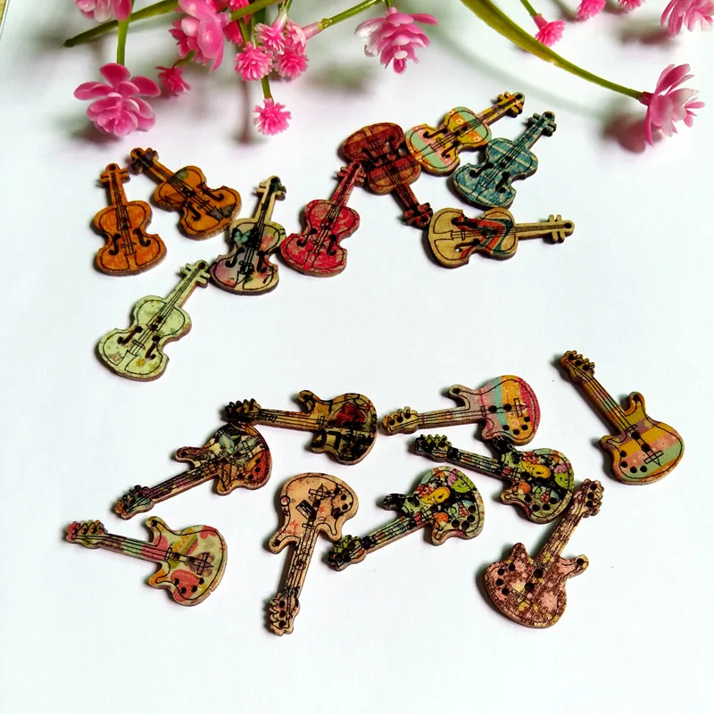 

40pcs Guitar Wooden Button Scrapbooking Clothing Decorative Buttons for DIY Crafts Sewing accessories