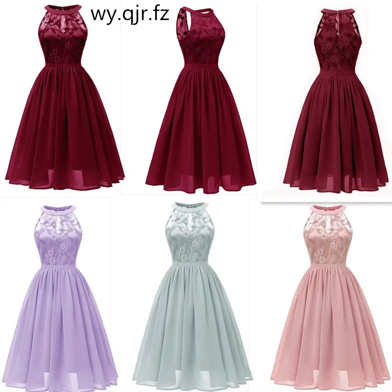 

CD-1645#Chiffon Halter Neck Lace Pink wine red dark blue green Violet Bridesmaid Dresses short party prom dress girl wholesale