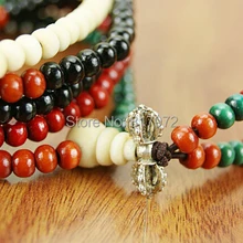 Тибетское серебро ювелирные изделия сандаловый браслет буддийские с изображением Будды, для медитации 216 Четки Мала браслет красочные унисекс 90 см