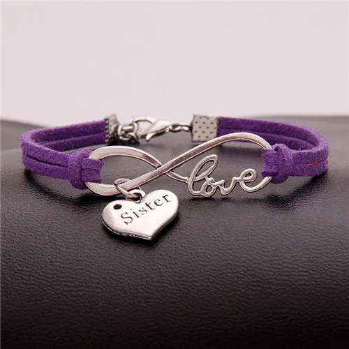 NCRHGL Бесконечная любовь браслеты сестра браслет сердце Шарм Кожаный браслет для женщин девочек ювелирные изделия Рождественский подарок Прямая - Окраска металла: purple