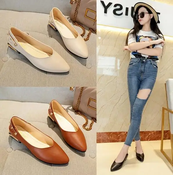

New 2019 spring and autumn fashion students flat shoes comfortable tip shallow mouth two wearing large size women's shoes