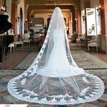 Винтажный стиль, кружевная Соборная свадебная фата с аппликацией по краям, длинная Однослойная Фата невесты на заказ