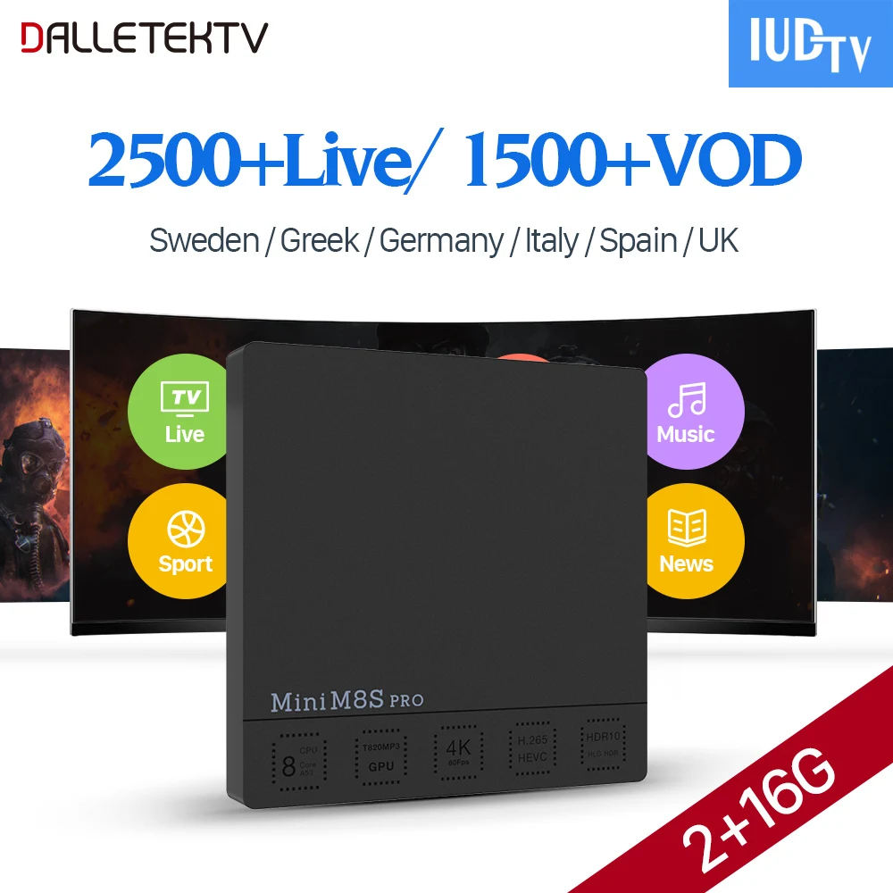 

Europe IPTV Subscription Spain UK Sweden Italy Europe IPTV 2500 Channels Mini M8S PRO Android 7.1 TV Box 2GB 16GB Amlogic S912