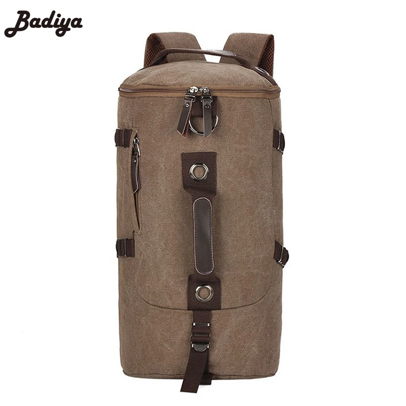 

Men's Fashion Backpack Large Capacity Canvas Pack Bucket Shoulder Bag Man Travel Mountaineering Backpacks Multi Function Bags