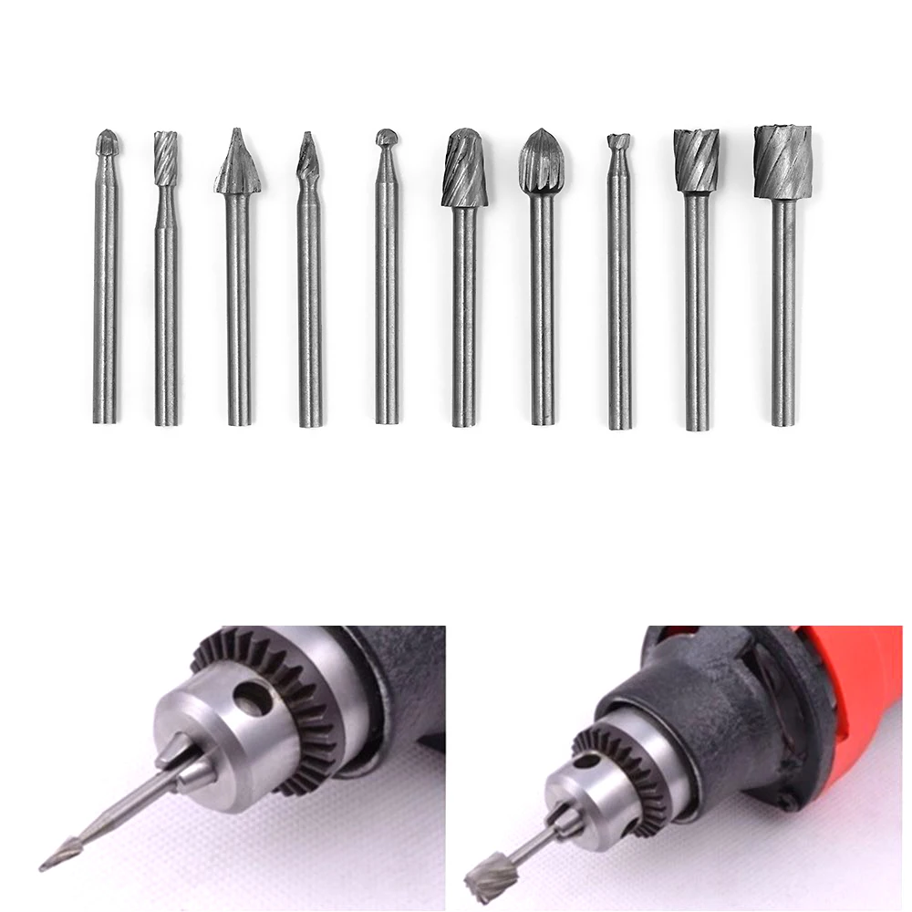 

6/10pcs 1/8 Inch HSS Rotary Router Grinding Burr Drill Bits Set Carbide Wood Stone Metal Root Carving Milling Cutter Woodworking