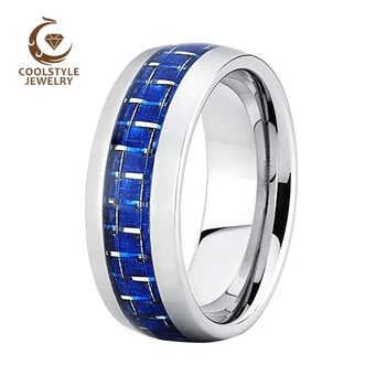 

8mm Men's Tungsten Carbide Engagement Ring Wedding Band Blue Carbon Fiber Inlay Comfort Fit