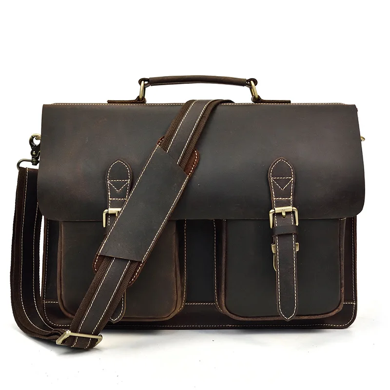 Crossten натуральная коровья кожа, мужской деловой портфель, сумка-тоут из кожи crazy-horse, мужская сумка-мессенджер, 15 дюймов, сумка для ноутбука - Цвет: Dark Brown