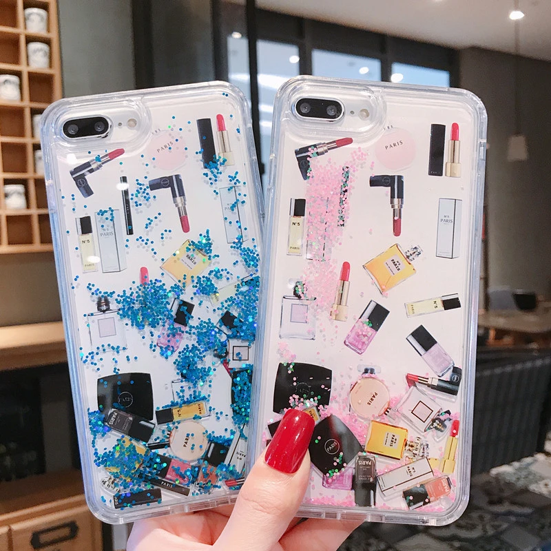 

Sdreefge Fashion Cosmeti Cicon Phone Cover For iphone XR case XS MAX 8 7 6 6s plus Dynamic Liquid Quicksand For iphone X cases