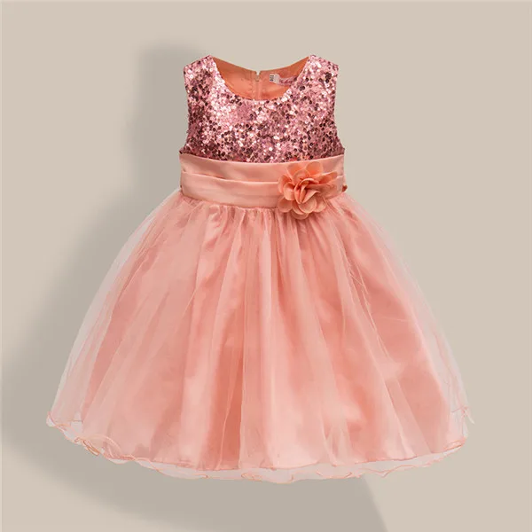 GEMTOT/Детское платье; Новинка года; летнее платье для девочек; платье без рукавов с блестками и цветочным принтом; вечерние платья принцессы для дня рождения, свадьбы - Цвет: Flesh pink 1001