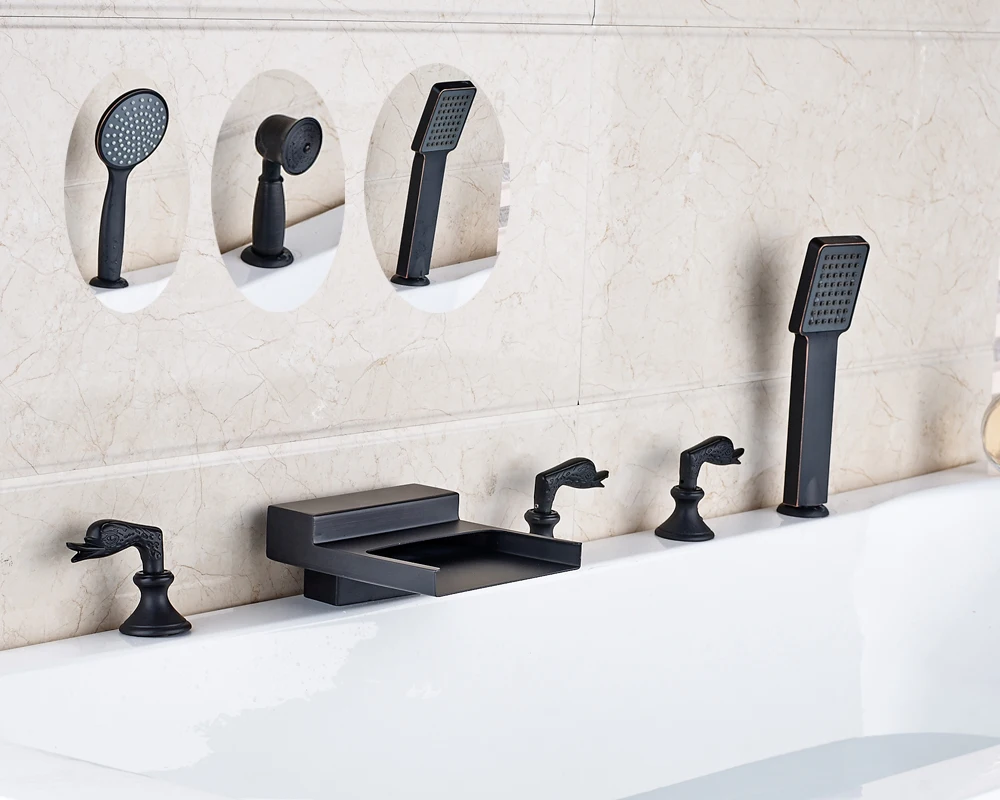 

New Waterfall Spout Bathroom Tub Faucet Deck Mounted Sink Mixer Tap Oil Rubbed Bronze Finished