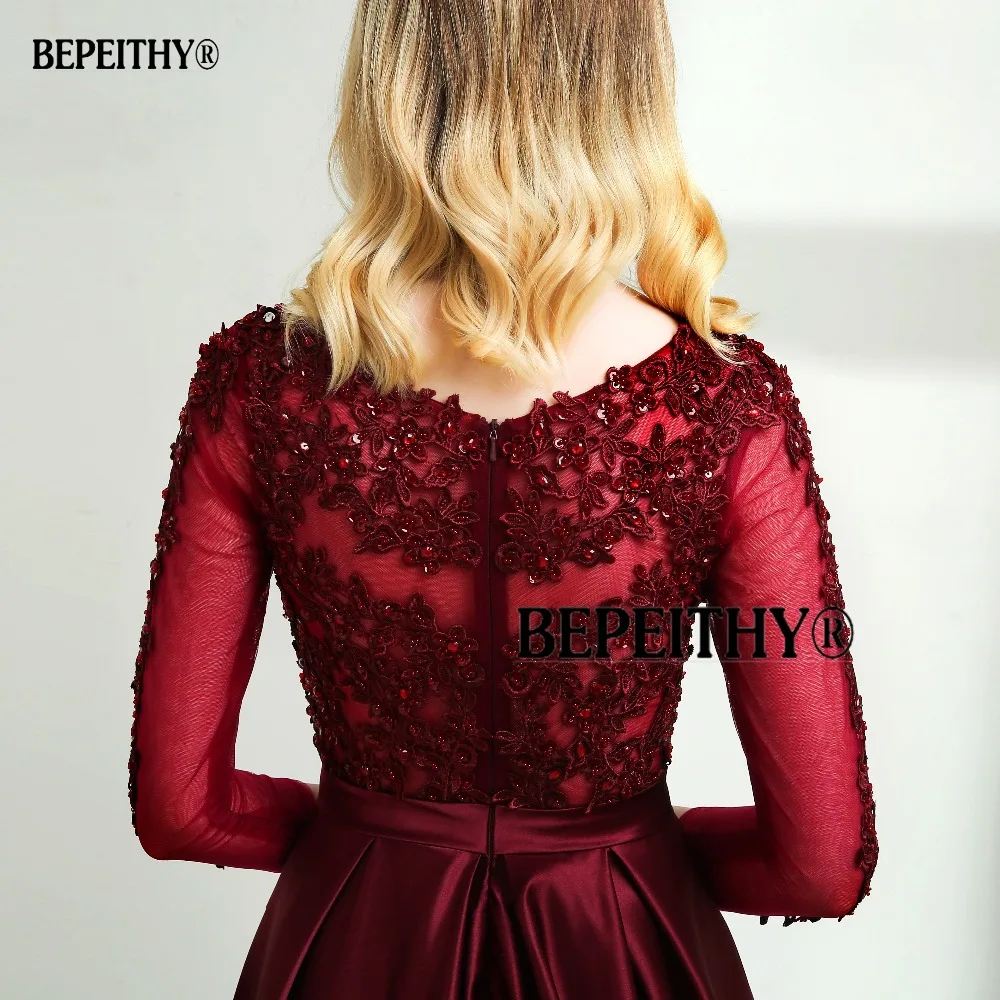 Robe De Soiree Длинные рукава бургундские Длинные вечерние платья длина до пола Винтажный кружевной топ дешевые платья для выпускного вечера