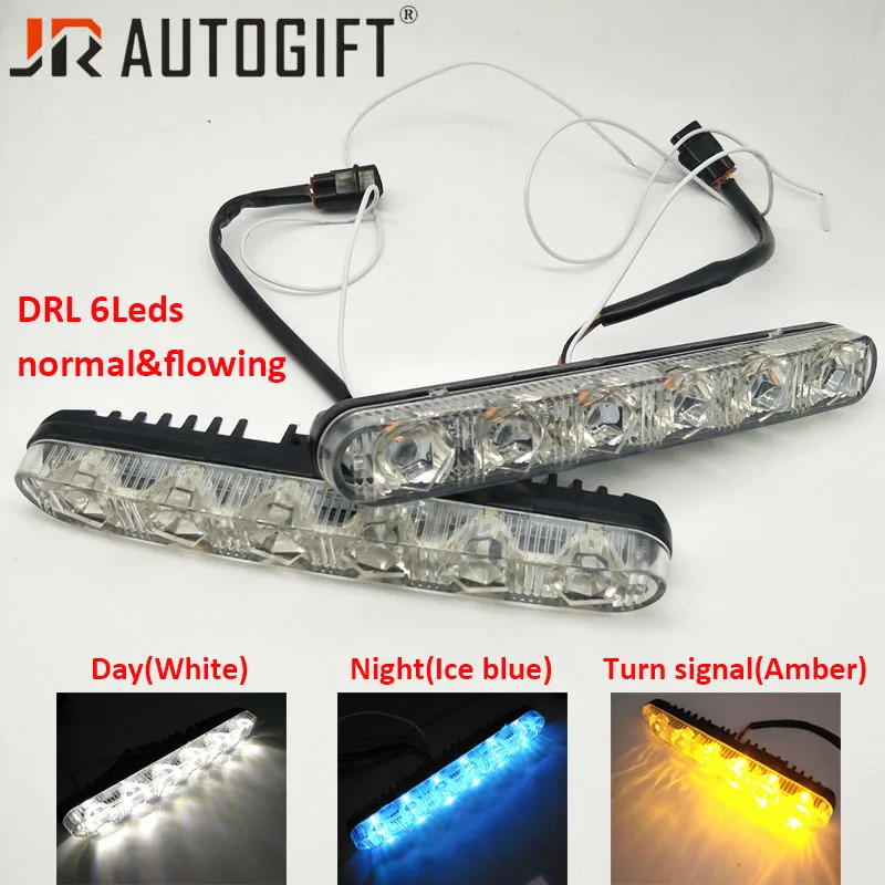 Factory price 2Pcs DRL 6LEDs Daytime Running Light flowing effect Turn