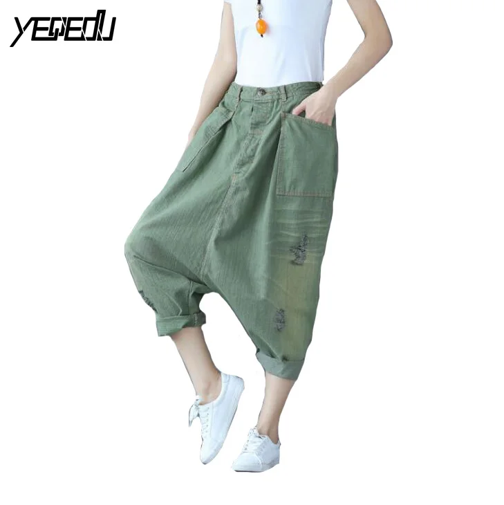 1728 2017 Denim Big cross Large size jeans women Fashion Harem wide leg jeans Loose