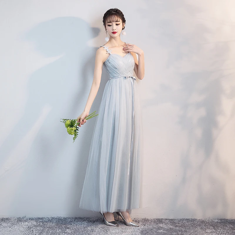 

Sling Yarn Mesh Dress Wedding Party Dress Bridesmaid Dresses Blue Grey Colour Dresses Formal Sleeveless