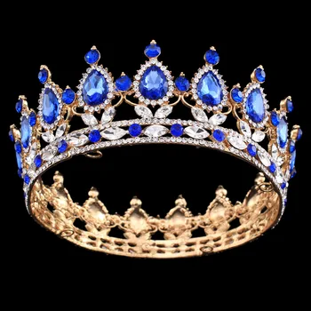 

Baroque Clear Austrian Rhinestones King Queen Crown Pageant Full Circle Tiara Wedding Bridal Crown Costume Party Art Deco