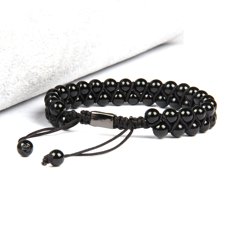 Ailatu мужской браслет двойной, отделанный бисером 6 мм матовый и черный оникс натуральный камень макраме браслет дружбы хороший подарок высокое качество