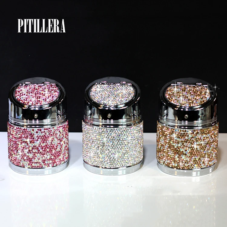 

PITILLERA Luxury Inlaid Diamond Car Ashtray with Lid 1PC Multifunctional Drill Car Ashtray Creative Manual Ladies Tool Bling Box