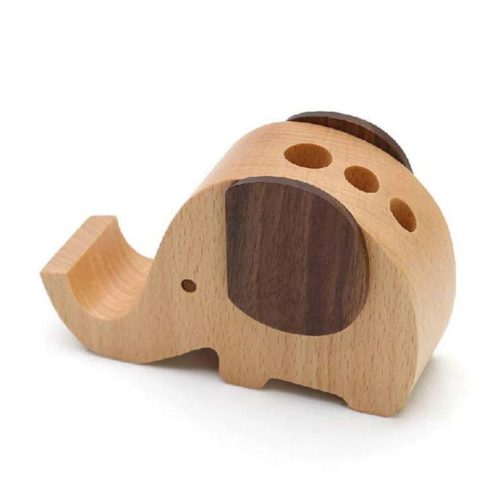 

Wooden Eco-friendly Cute Small Non-toxic Phone Stand Elephant Shape Decorative Organizer Desk Office Gift Pen Holder Home